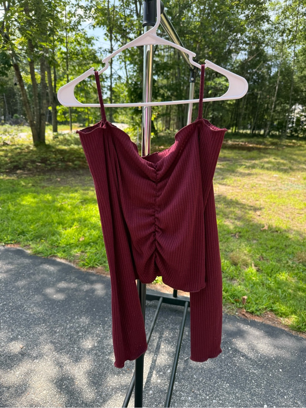 Burgundy Ribbed Long Sleeve Cowl Neck Top